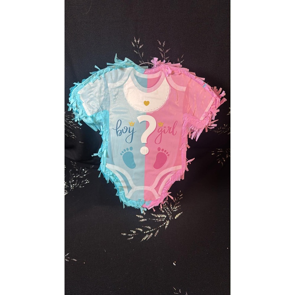 Gender Reveal Pinata Set Baby Bodysuit Pink Blue with Stick Mask and Confetti‎